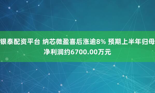 银泰配资平台 纳芯微盈喜后涨逾8% 预期上半年归母净利润约6700.00万元